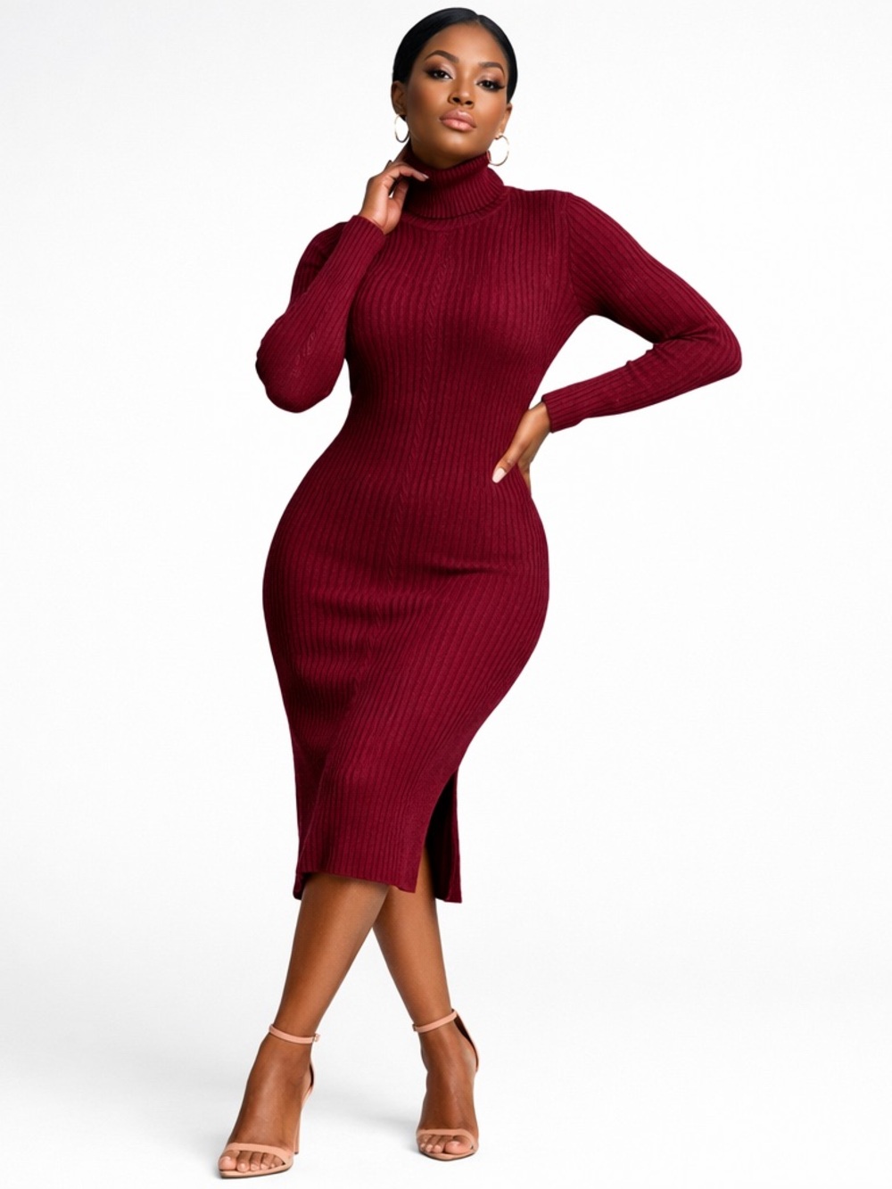 Stanzino Burgundy Turtleneck Ribbed Knit Sweater Dress – Size M (NWT)